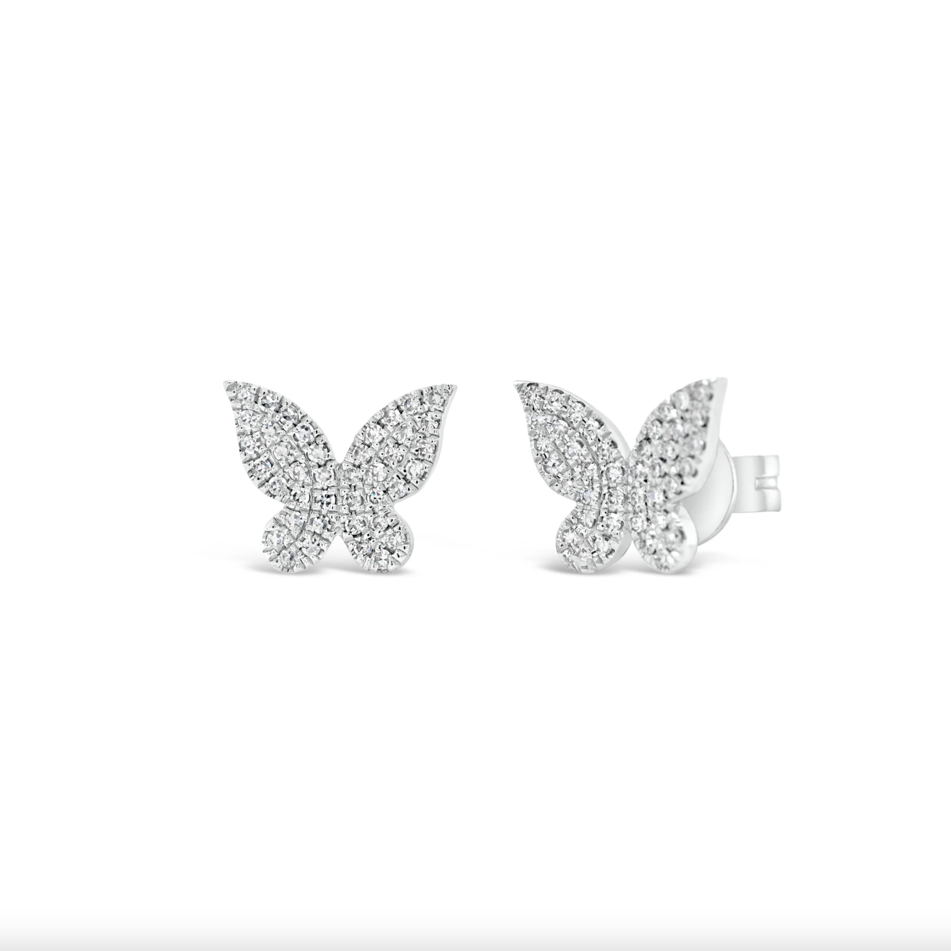 CaratX Diamond Earrings - Pave Natural Diamond Butterfly Stud Earrings - 10kt White Gold